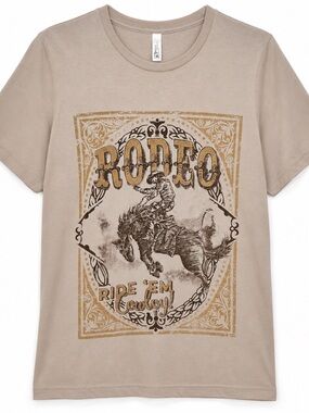 New Woman’s Bella Canvas Tan Rodeo Graphic Short Sleeve Tee